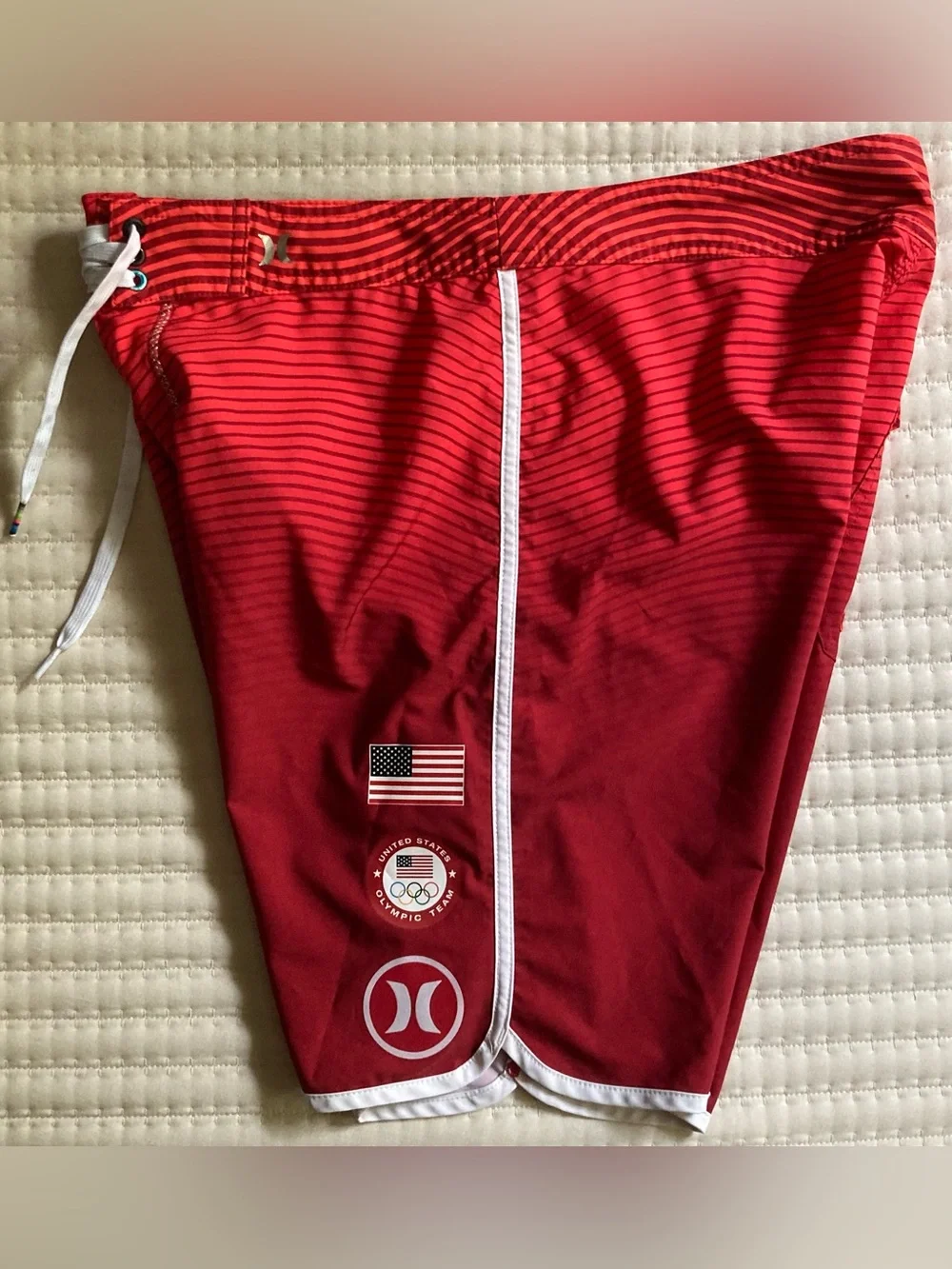 Hurley Phantom USA Olympic Board Shorts Men’s 32 Red 7” Unlined Surf Swim Beach